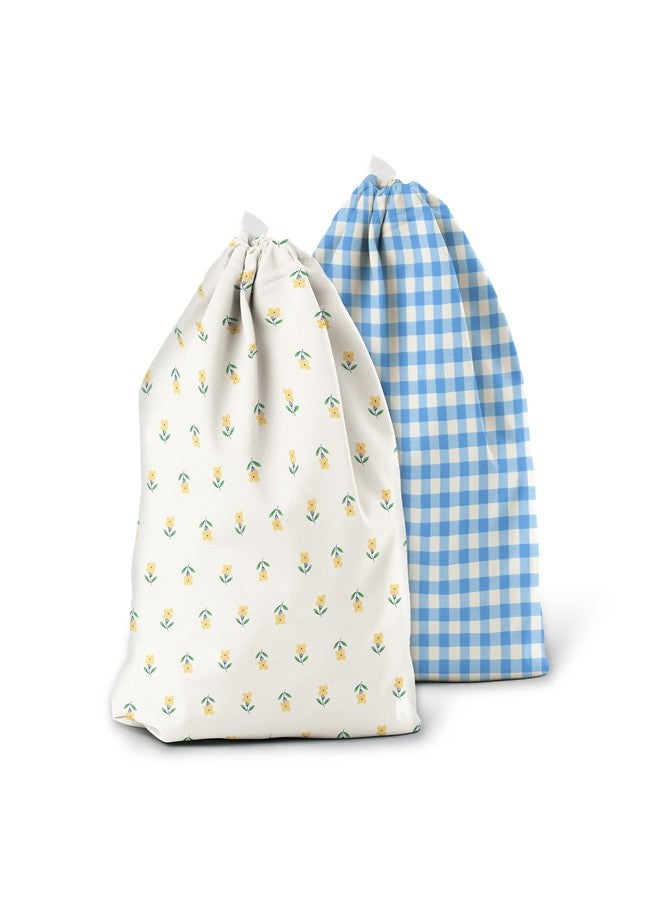 Esembly Ditty Bag Duo - Reusable Waterproof Wet Bags for Cloth Diapers, Swimsuits, Toiletries, and Snacks, Set of 2 - Buds + Gingham - Image 1